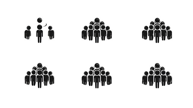 Icon set representing growing team sizes and hierarchy