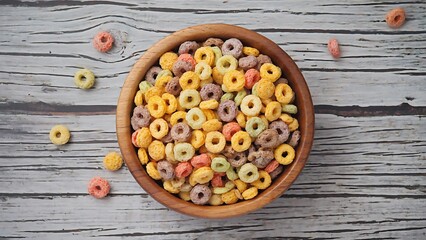 Colorful cereal rings in a bowl