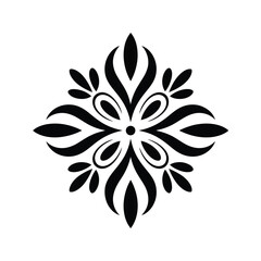 Black symmetrical floral ornament with curved petals and oval shapes on white background vector