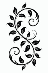 Black swirling vine with leaves decorative flourish on white background vector