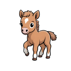 Obraz premium Cute happy little brown cartoon foal design isolated on transparent background
