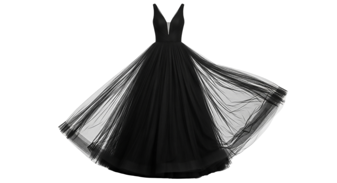 Elegant black tulle dress isolated on transparent background, perfect for special occasions - Powered by Adobe
