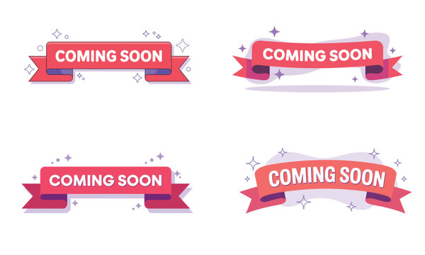 Coming soon ribbon banner promotional announcement illustration  
