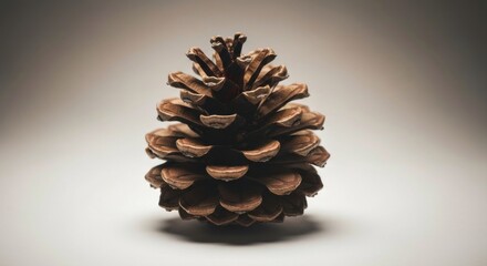 Brown pinecone centered, against a blurred, gradient background