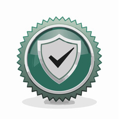 Certified protection emblem with a check mark inside a shield on a green starburst badge, isolated on a white background