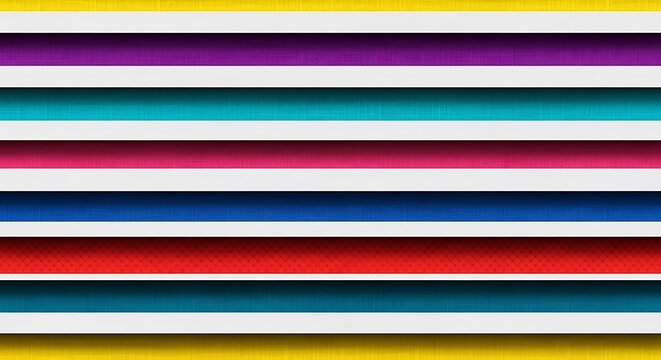 Vibrant horizontal stripes in a spectrum of colors creating a layered abstract background with subtle texture and shadow effect
