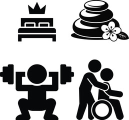 Vector symbols: hotel, spa, fitness, and disability care services pack