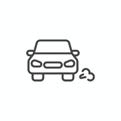 A simple line art icon representing a car emitting exhaust fumes, symbolizing pollution or driving