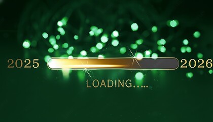 Loading bar from 2025 to 2026 new year countdown progress green background celebration holiday season