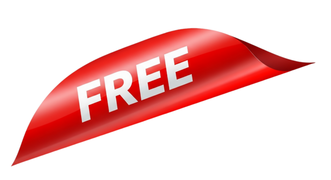 Red corner ribbon with the word free isolated on transparent background for promotion