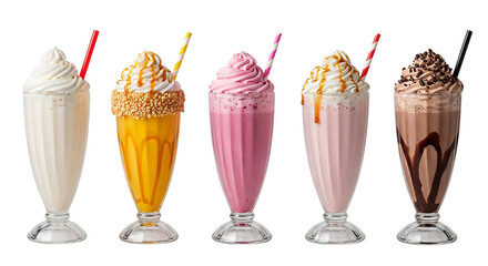 Assortment of delicious milkshakes isolated on transparent background for a sweet treat