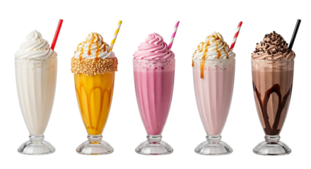 Assortment of delicious milkshakes isolated on transparent background for a sweet treat