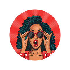 A surprised young woman avatar in pop art style.Pop art in comic book style.