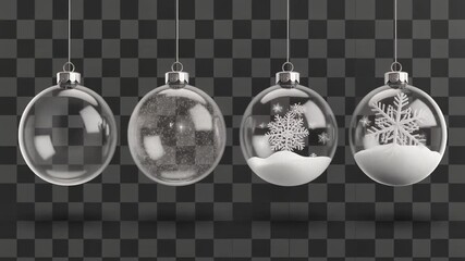 Transparent christmas ornaments with snow and snowflake decorations - Powered by Adobe