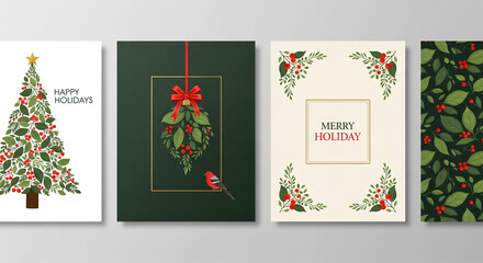 Christmas greeting cards mockup with floral and decorative elements