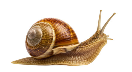Garden snail isolated on transparent background, also known as helix aspersa