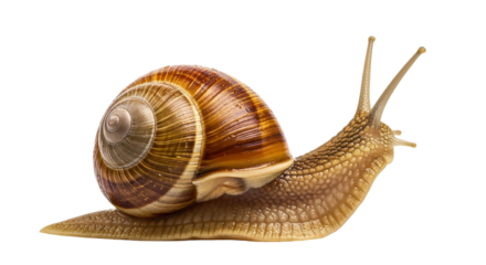 Garden snail isolated on transparent background, also known as helix aspersa