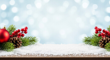 Christmas and new year background with ornament fir tree and snow