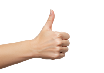 Isolated hand gesturing thumbs up expressing approval, agreement, success or support