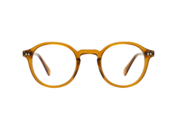 Isolated optical eyeglasses in amber frame for improving vision and as fashion accessory