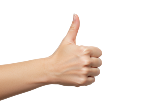 Isolated hand gesturing thumbs up expressing approval, agreement, success or support