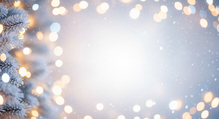 Festive lights and snowy branches on transparent background