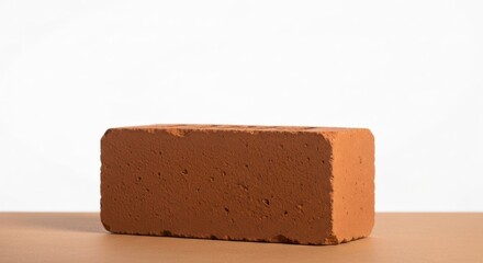 Single red brick, textured surface, centered against a bright, blurred backdrop