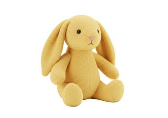 Isolated plush bunny rabbit, yellow stuffed animal toy for babies, children's gift idea