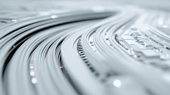 Abstract depiction of sleek interconnected data cables and circuitry patterns