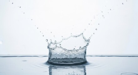 Splashing water with droplets creates a crown shape against bright, clean background