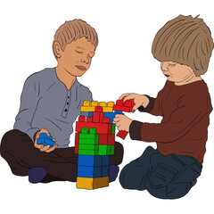 Illustration of Two childrens playing with toys