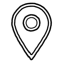 Hand-drawn sketch style location map pin icon, charcoal black stroke on white background