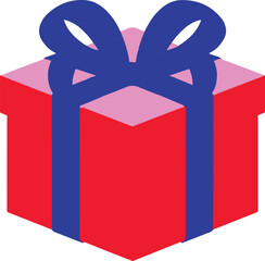 Red gift box with blue ribbon and pink accents isometric view vector