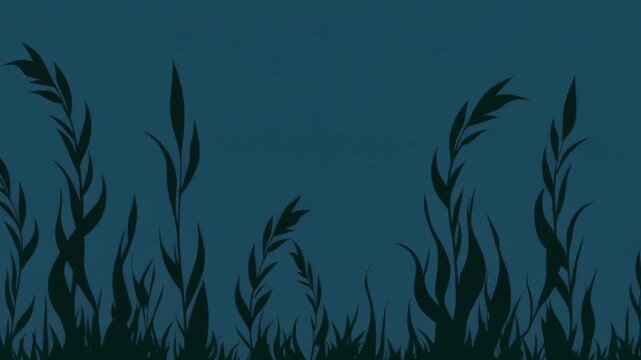 Dark Grass Silhouettes on Deep Blue Background