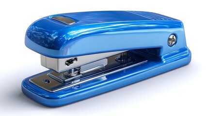 Blue plastic stapler isolated on white background
