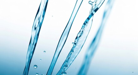 Water streams, blue tinted, creating dynamic flowing curves on white background
