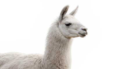 Obraz premium White llama portrait, side profile on a stark white background, neck curved
