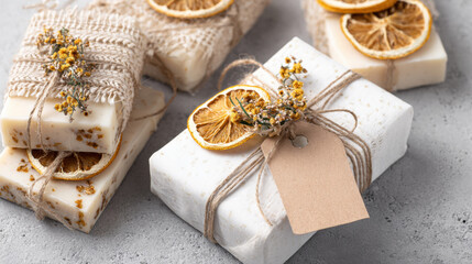 Artisan Soap Bars Wrapped with Dried Citrus and Natural Decor for Rustic Home Decor and Gift Ideas