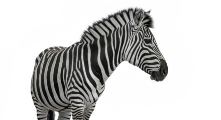 Naklejka premium Zebra portrait stark black & white stripes against a bright, clean backdrop