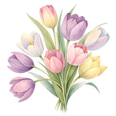 Obraz premium Soft pastel watercolor bouquet of tulips on a black background