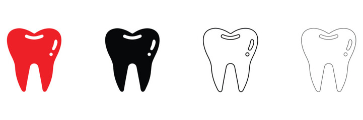 tooth icon vector set, dental teeth, dentist tooth vector, silhouette and line art