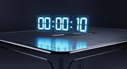 Digital countdown timer showing ten seconds on dark background