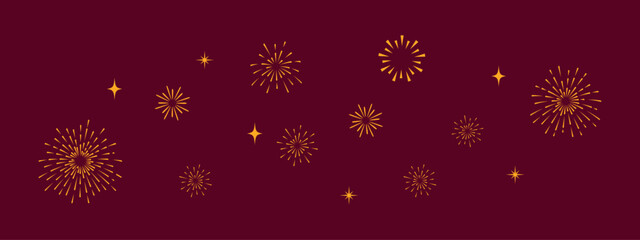 Gold Fireworks  Design On Burgundy Background.