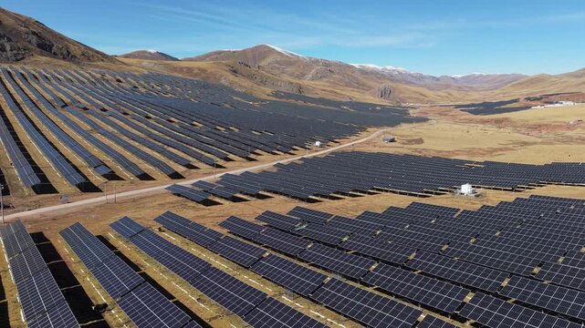 Aerial Drone Flight Over Solar Farm in Tibet Plateau
