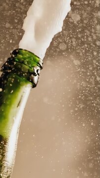 Bouteille de champagne qui explose avec un jet de mousse en pleine c&eacute;l&eacute;bration