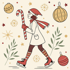 Retro Christmas Seamless Print with Bows and Holiday Icons