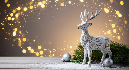 Festive reindeer ornament with bokeh lights