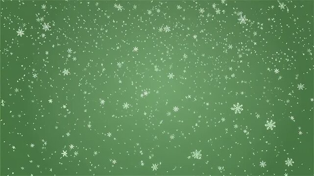 Flocons de neige blancs tombant sur fond vert