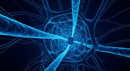 Human brain neural connection concept, Abstract Neural Network Connection Structure with Blue Glowing L