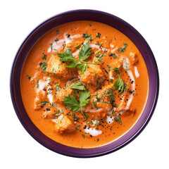 creamy tikka masala served in deep purple bowl highlighting warm spiced Indian flavors in rich vivid composition